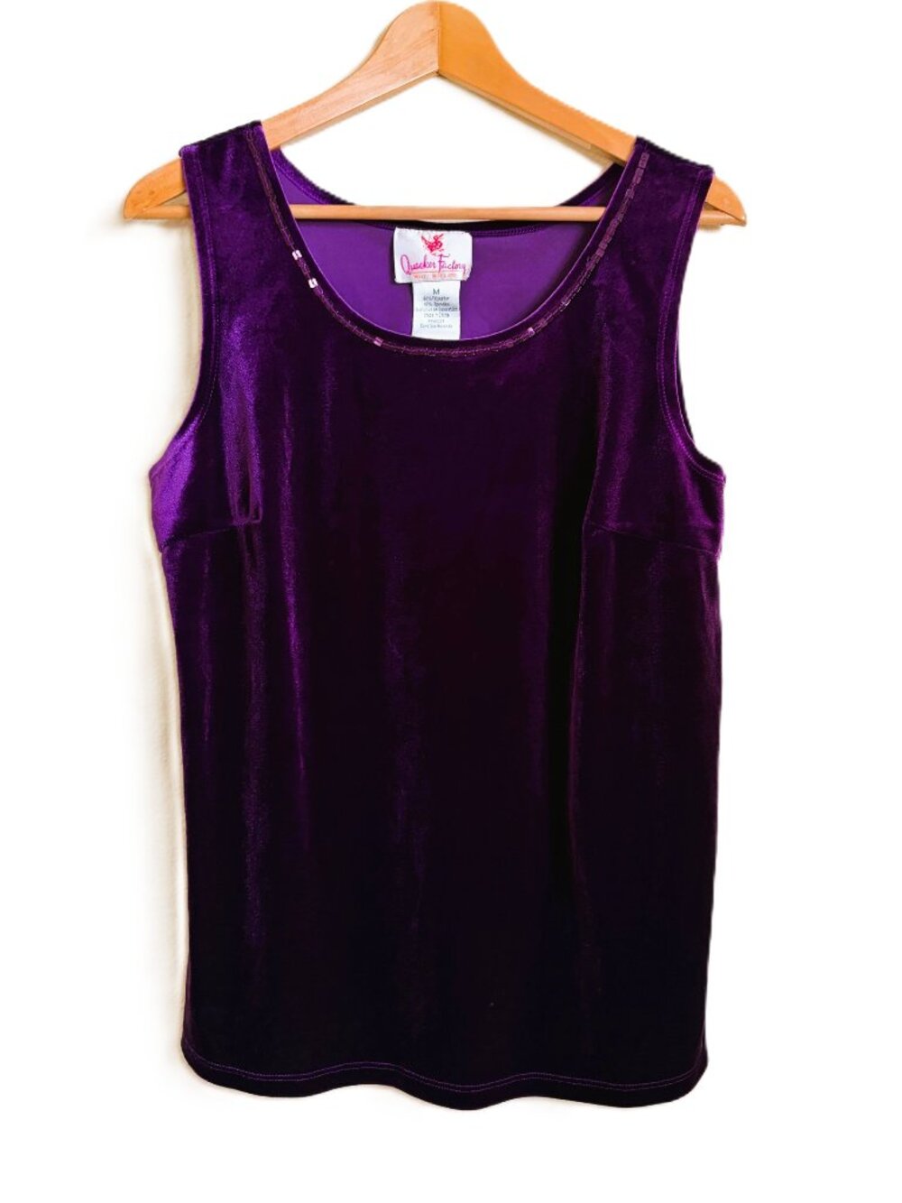 Quacker Factory Purple Velvet Sequin Tank Top Size M | Sleeveless Party Top